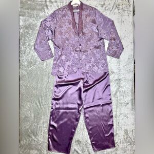 Vintage Victoria's Secret Gold Label Satin Pajama Set Lavender Jacquard Large